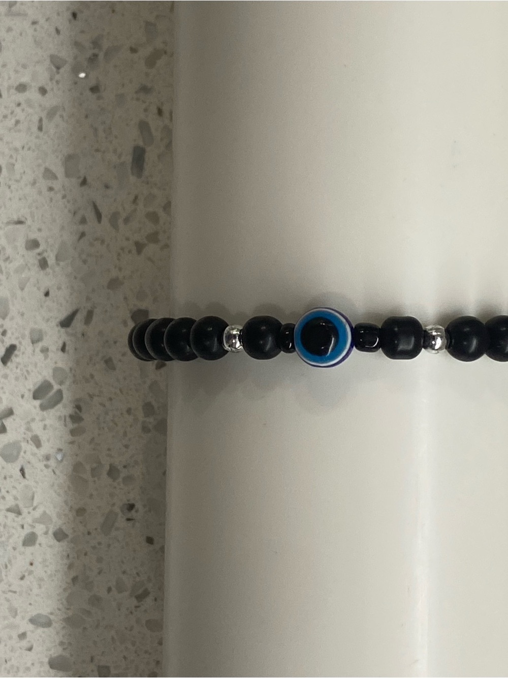 Evil Eye Beaded Stretch Bracelet in Black and Blue